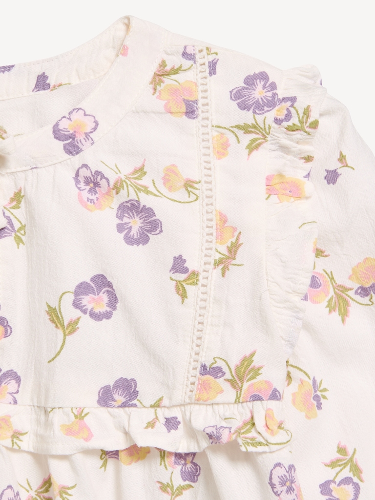 Long-Sleeve Crinkle Lace-Trim Top for Toddler Girls