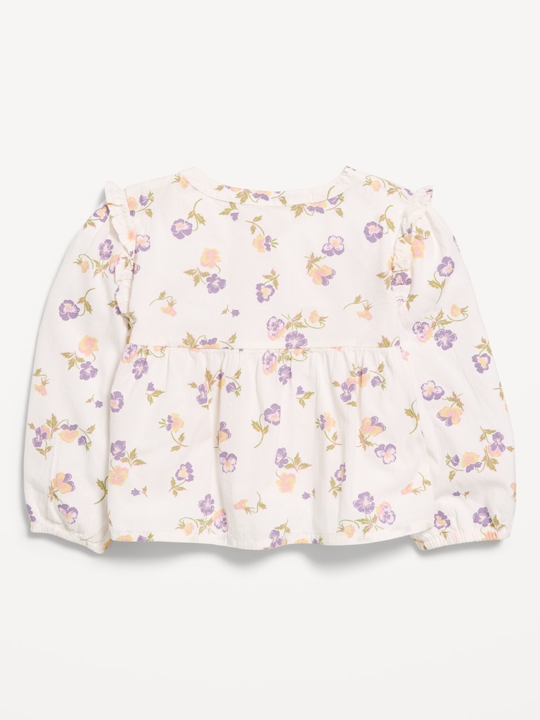Long-Sleeve Crinkle Lace-Trim Top for Toddler Girls