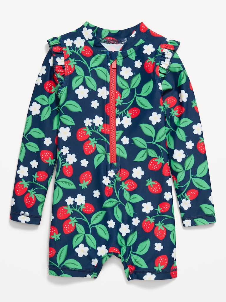 Printed Zip-Front Rashguard Romper Swimsuit for Toddler & Baby