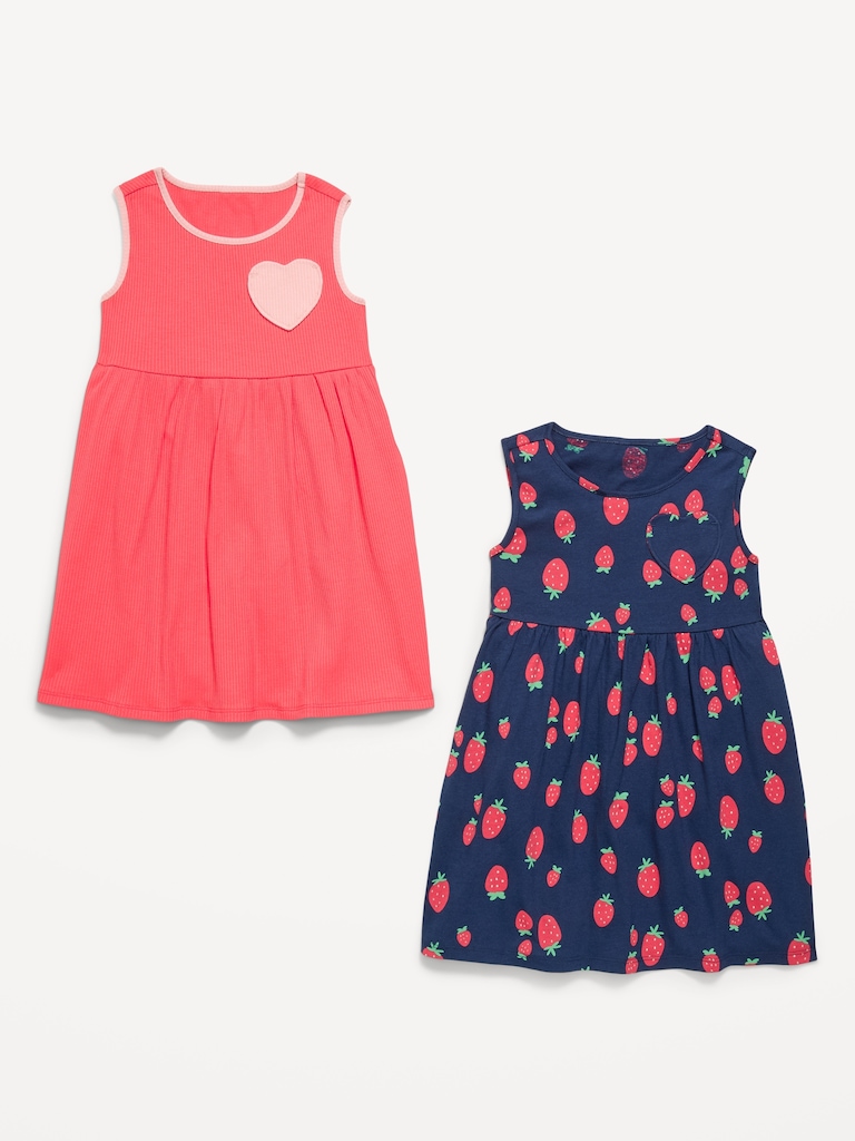 Sleeveless Heart-Pocket Dress 2-Pack for Toddler Girls