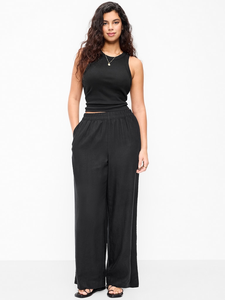 High-Waisted Linen-Blend Wide-Leg Pants