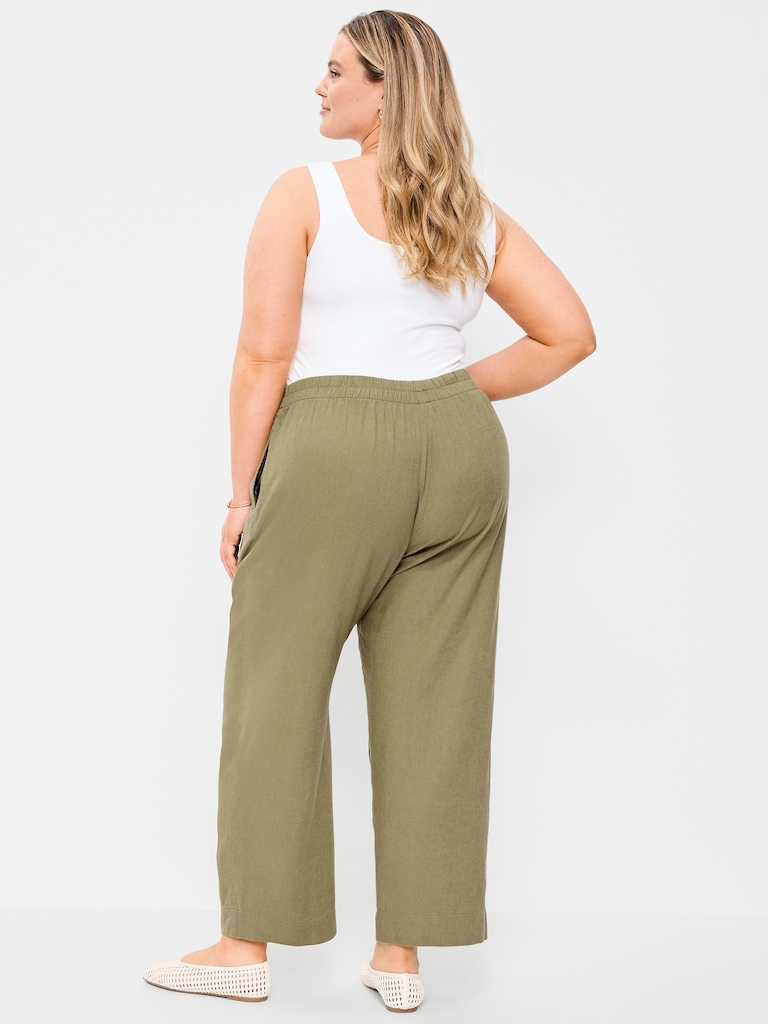 High-Waisted Linen-Blend Straight Ankle Pants