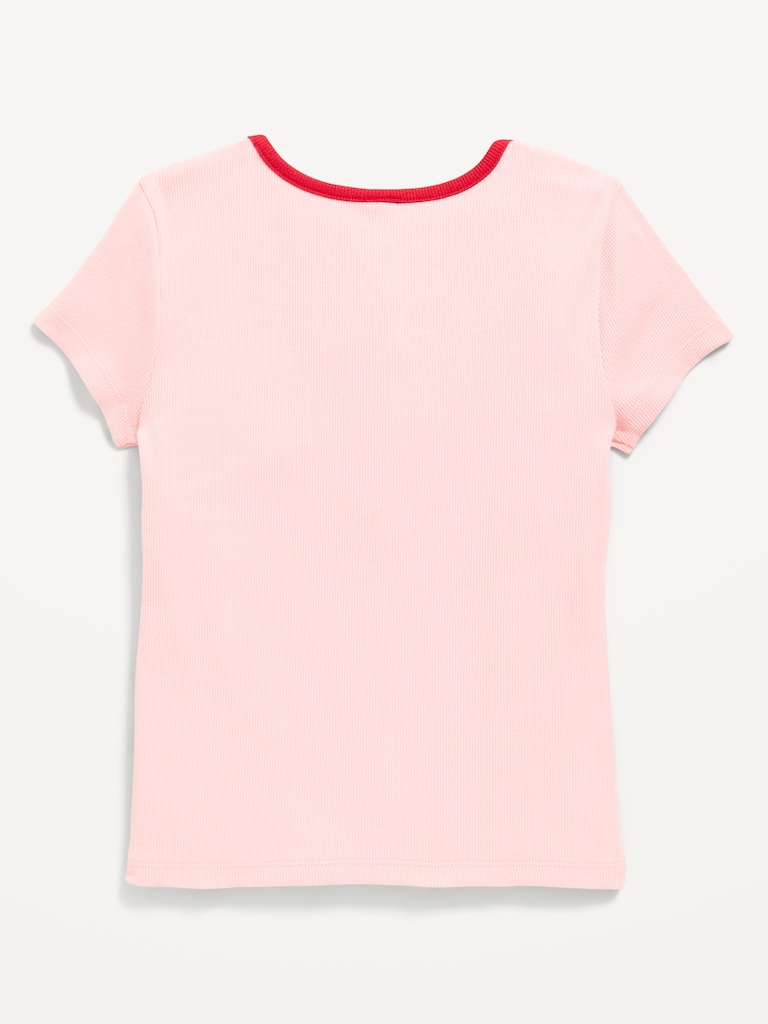 Fitted Short-Sleeve Ribbed Bow Top for Girls