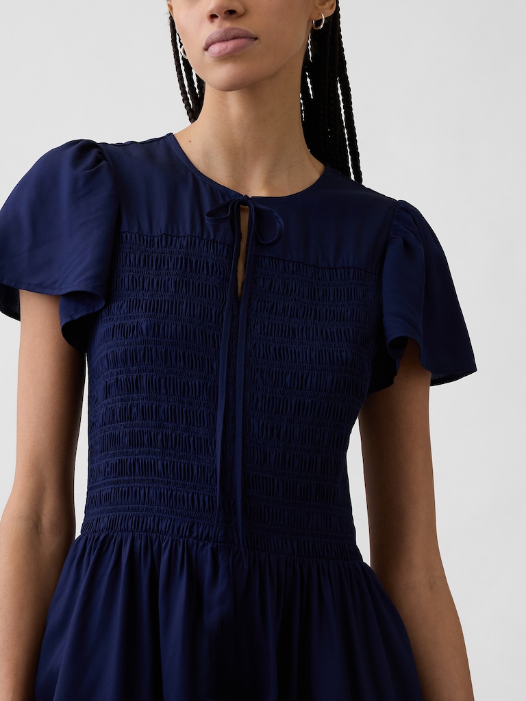 Smocked Flutter Sleeve Midi Dress
