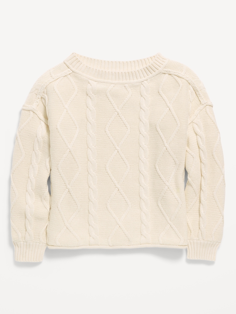 Oversized Long-Sleeve Cable-Knit Sweater for Girls