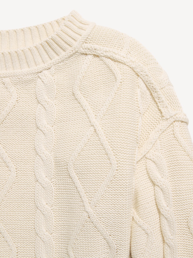 Oversized Long-Sleeve Cable-Knit Sweater for Girls