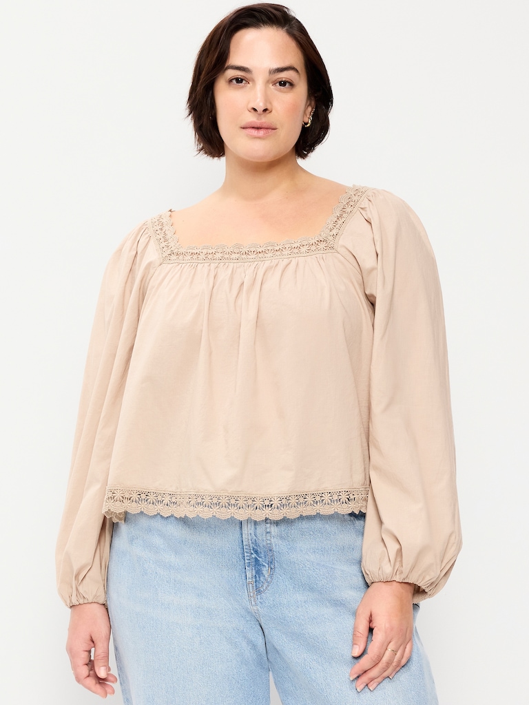 Long-Sleeve Lace Trim Top