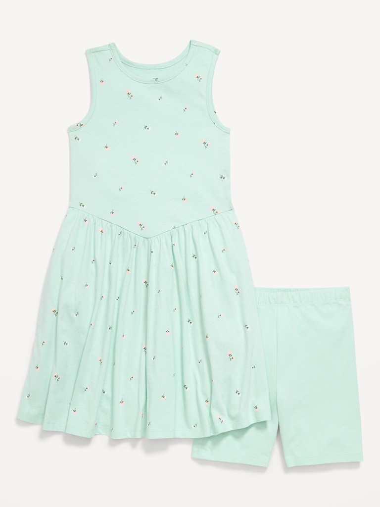 Sleeveless Fit and Flare Dress & Biker Shorts Set for Girls
