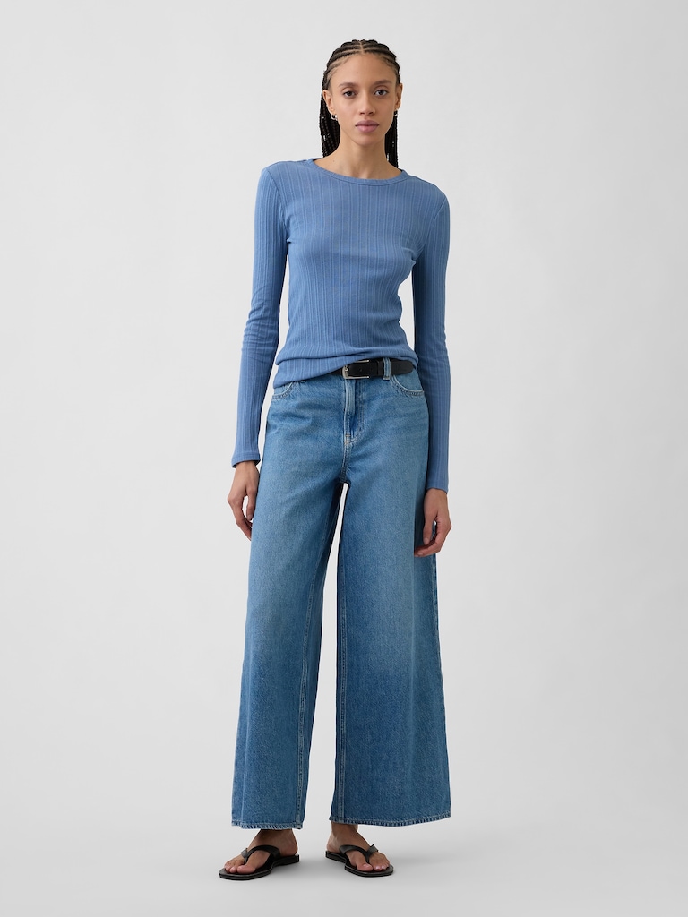 Ribbed Pointelle Crewneck T-Shirt