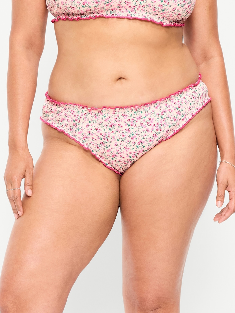 Mid-Rise Ruffle Trim Swim Bottoms