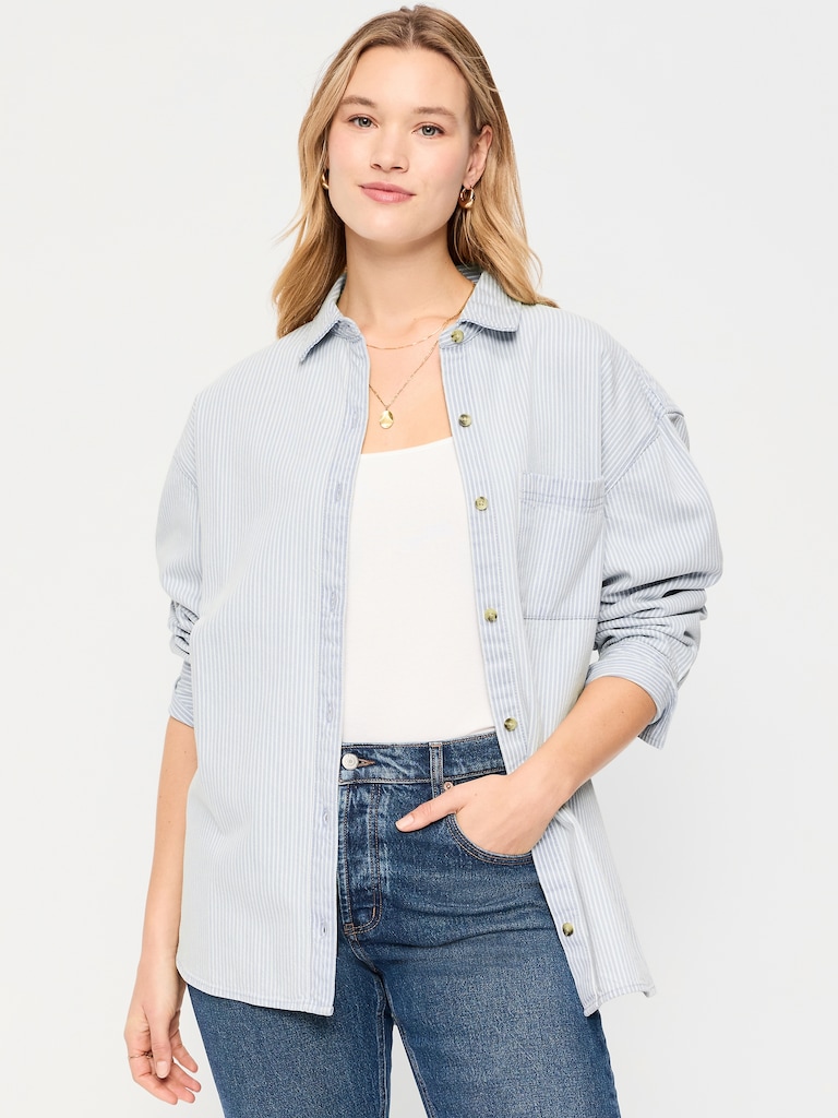 Oversized Boyfriend Button-Down Jean Shirt
