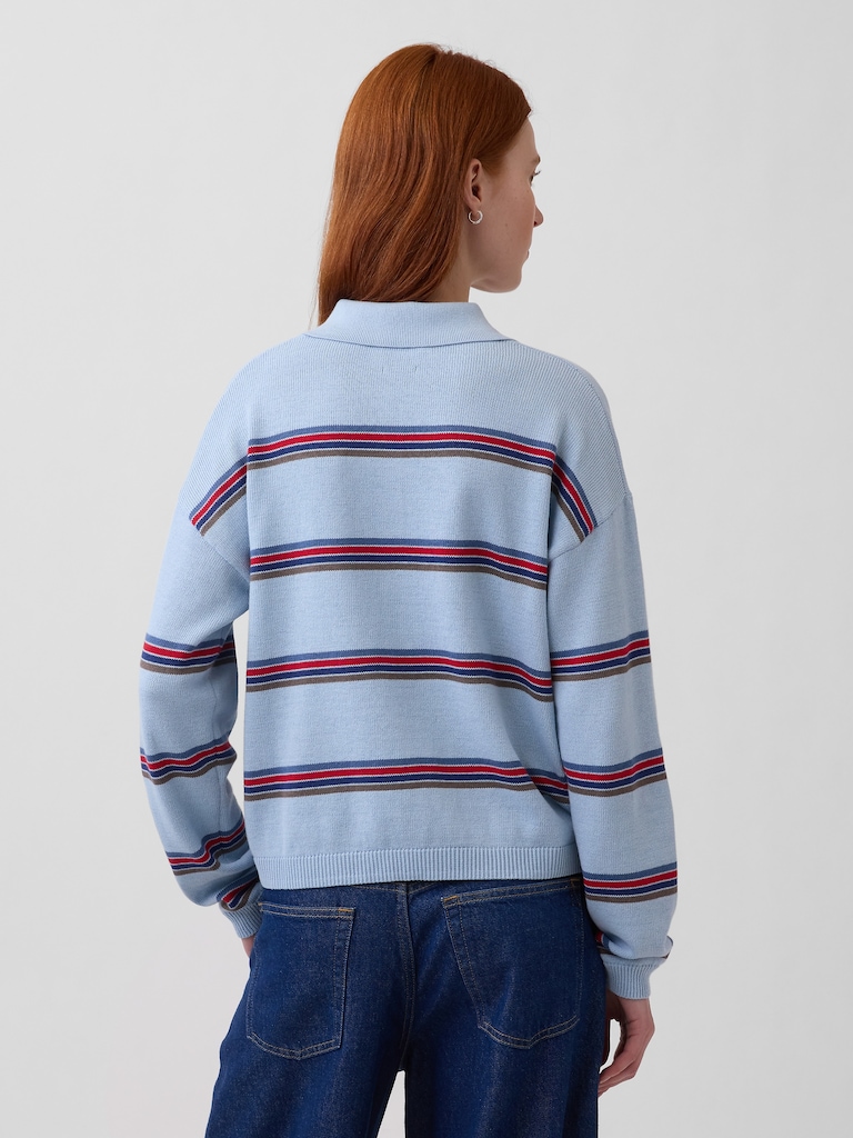 100% Cotton Relaxed Polo Sweater