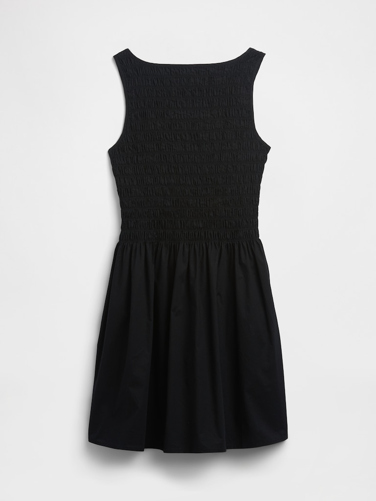 Smocked Boatneck Mini Dress