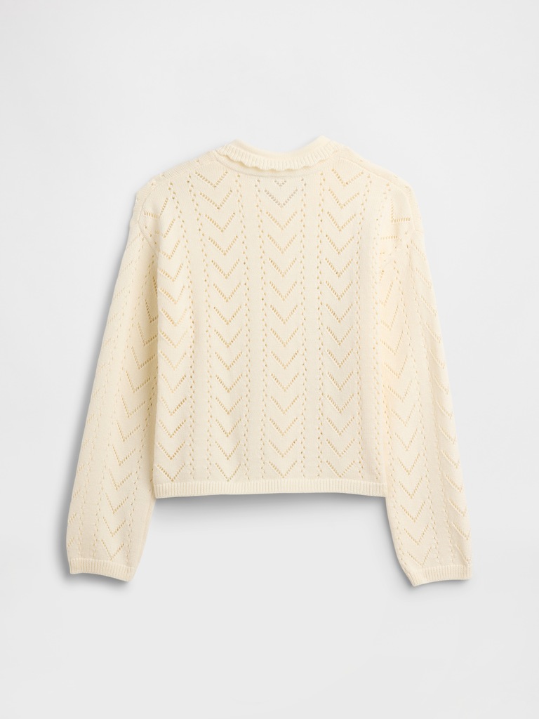 Kids Relaxed Pointelle Collared Cardigan