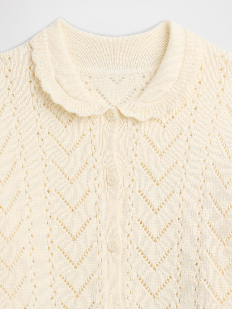 Kids Relaxed Pointelle Collared Cardigan
