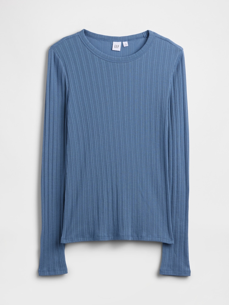 Ribbed Pointelle Crewneck T-Shirt
