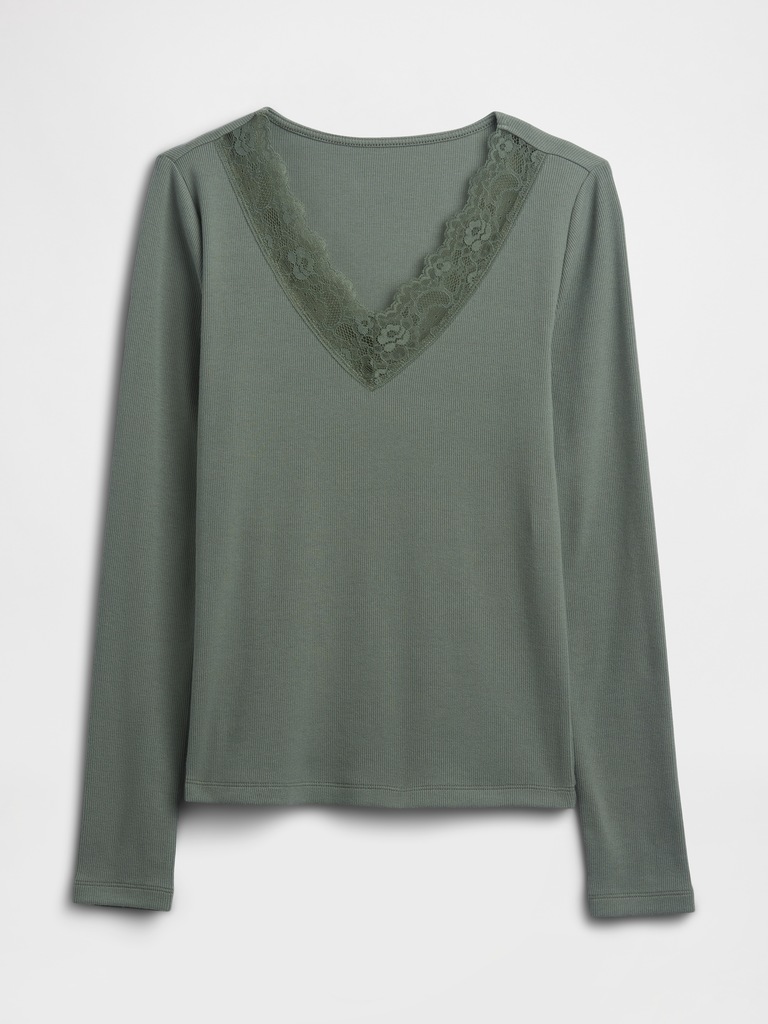 Ribbed Lace-Trim Top