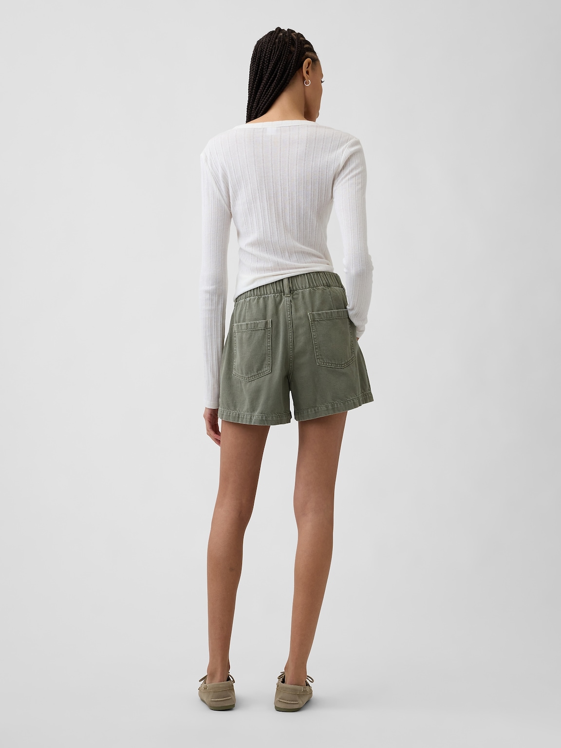 4" High Rise Soft Denim Utility Shorts