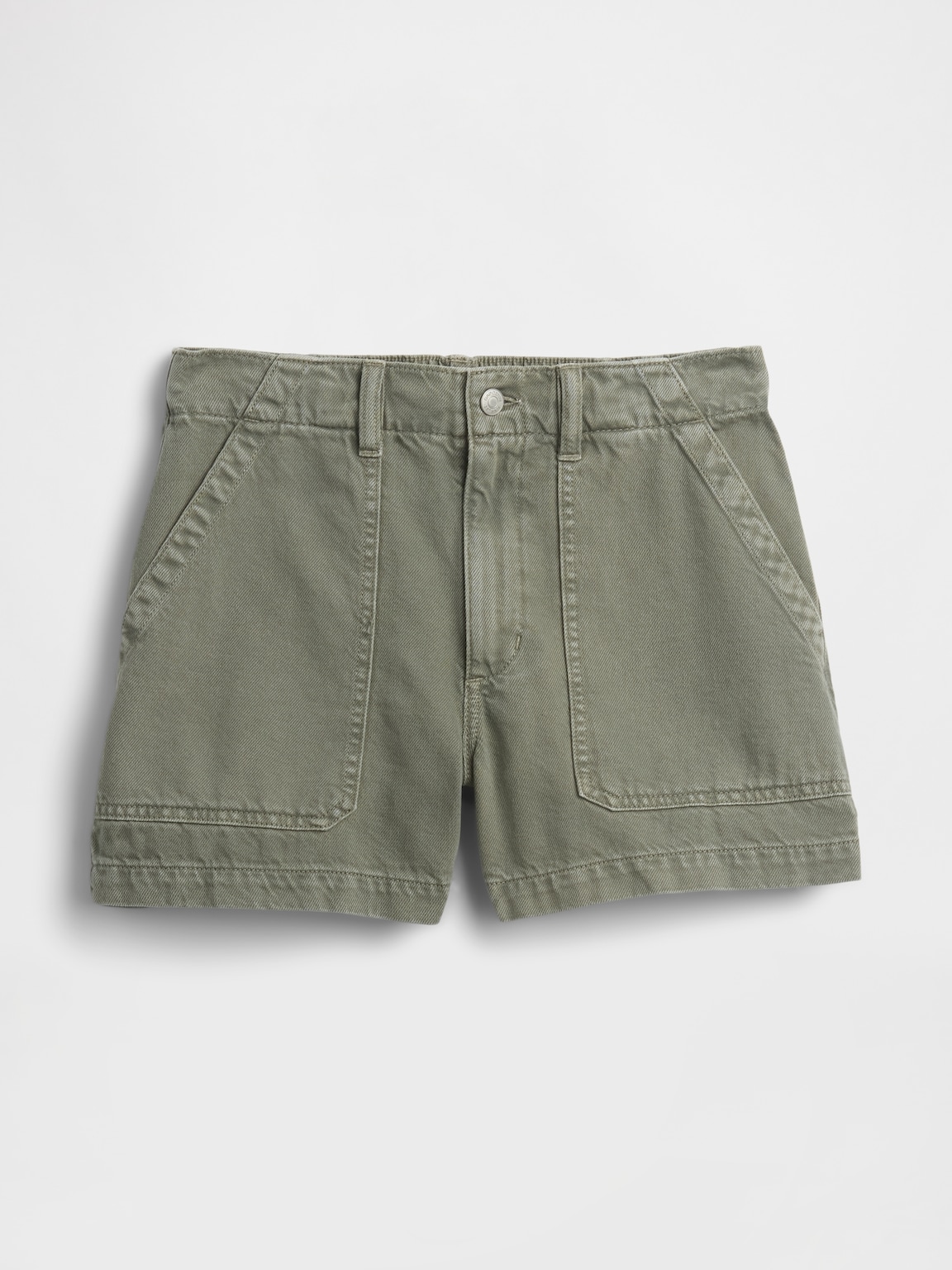 4" High Rise Soft Denim Utility Shorts