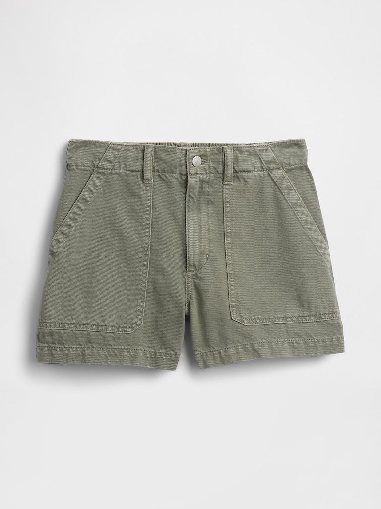 4" High Rise Denim Utility Shorts