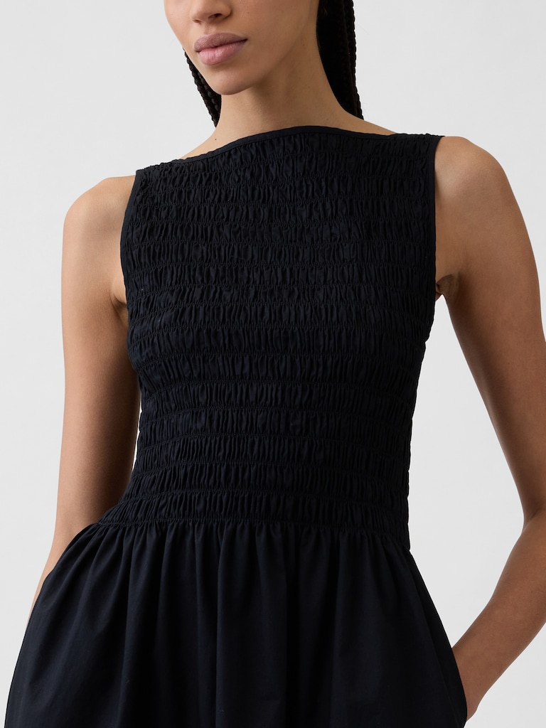 Smocked Boatneck Mini Dress