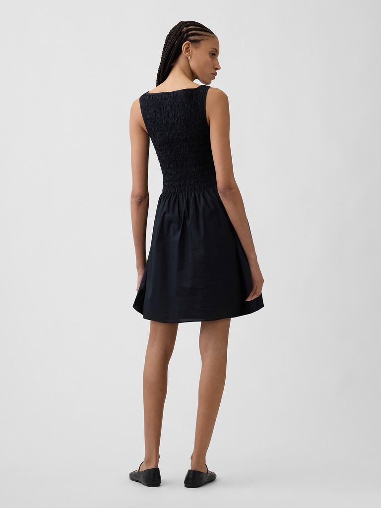 Smocked Boatneck Mini Dress