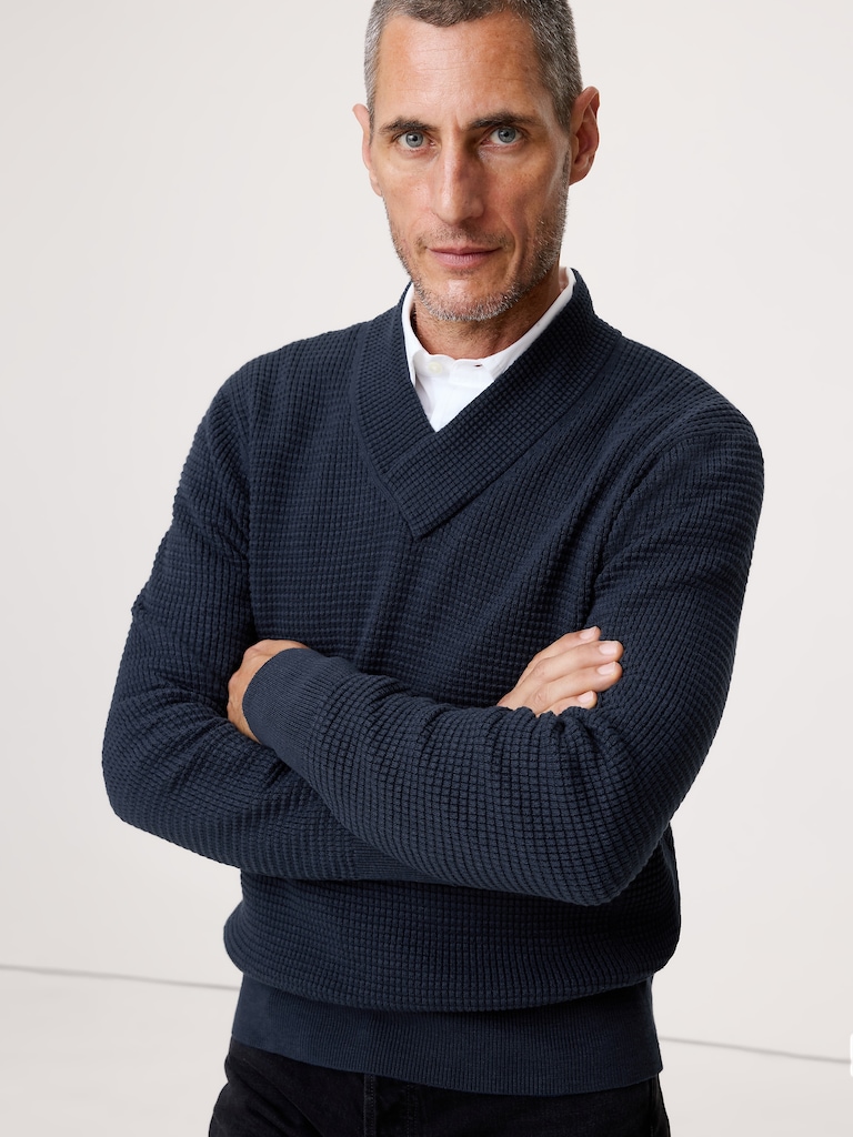 Cotton Thermal-Knit V-Neck Sweater