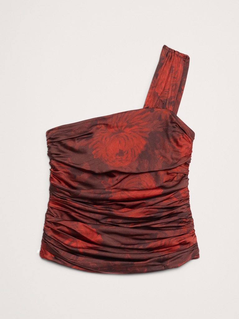 Stretch-Satin Ruched One-Shoulder Top