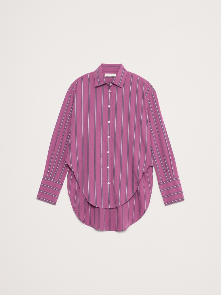 Cotton Poplin Curve-Hem Shirt