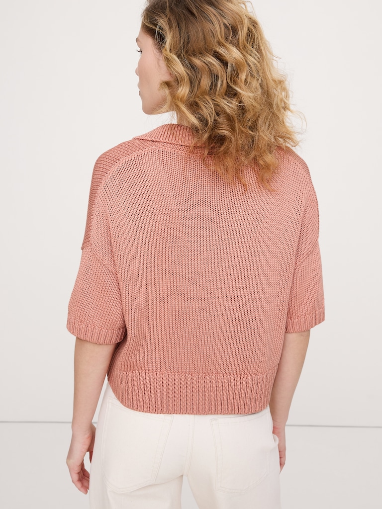 Cotton Tie-Front Polo Cardigan