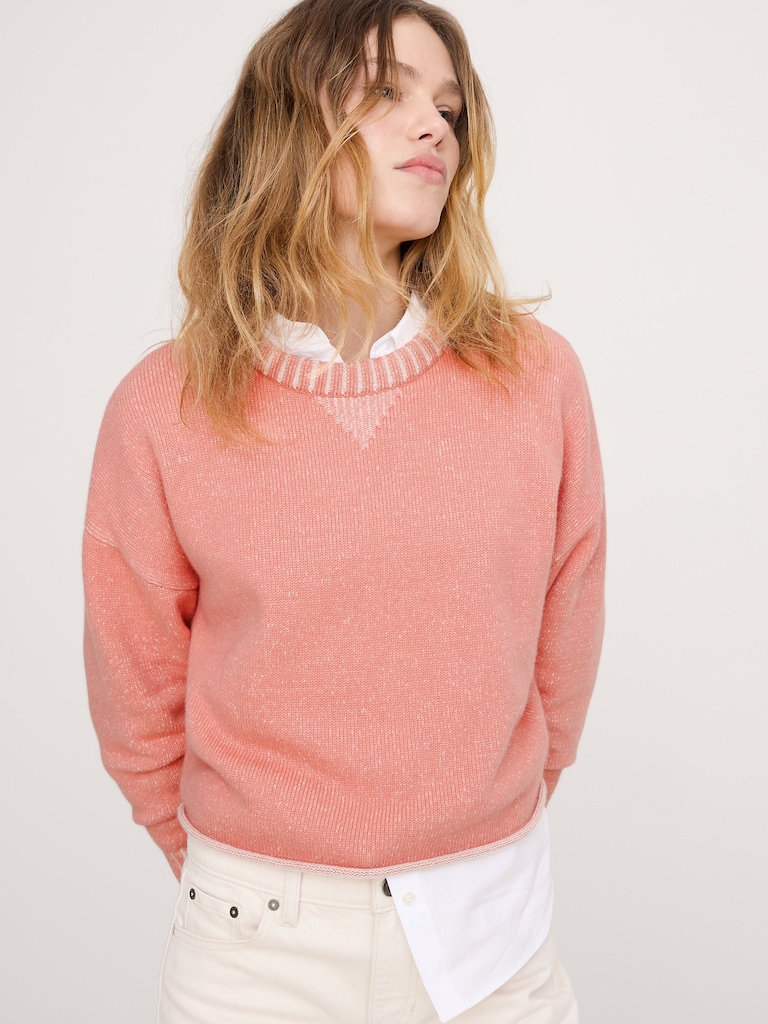 Merino-Cotton Two-Tone Cropped Sweater