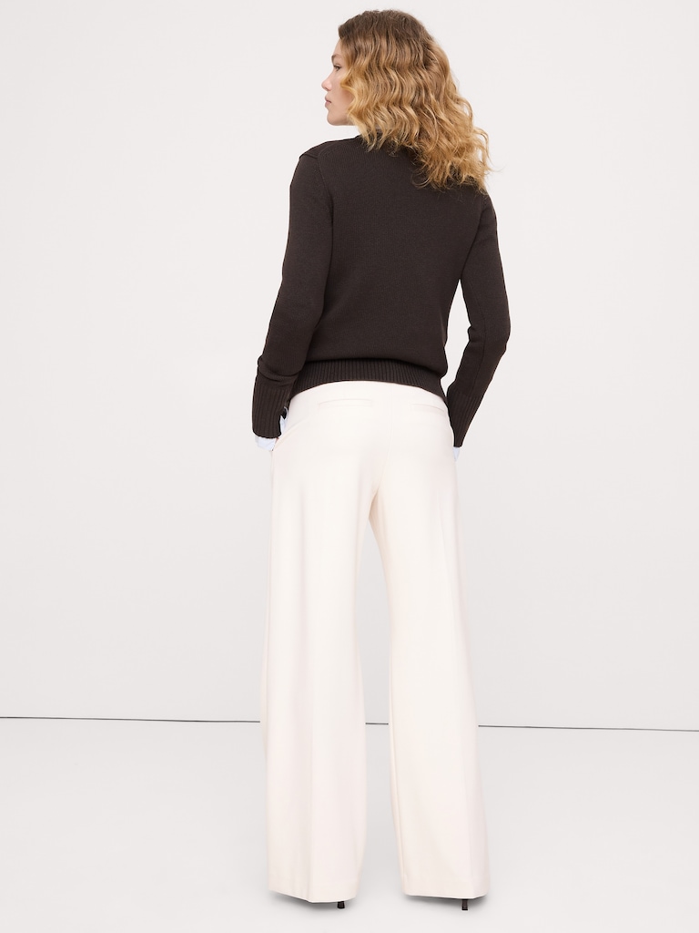 High-Rise Wide-Leg Drapey Ponte Pull-On Pant
