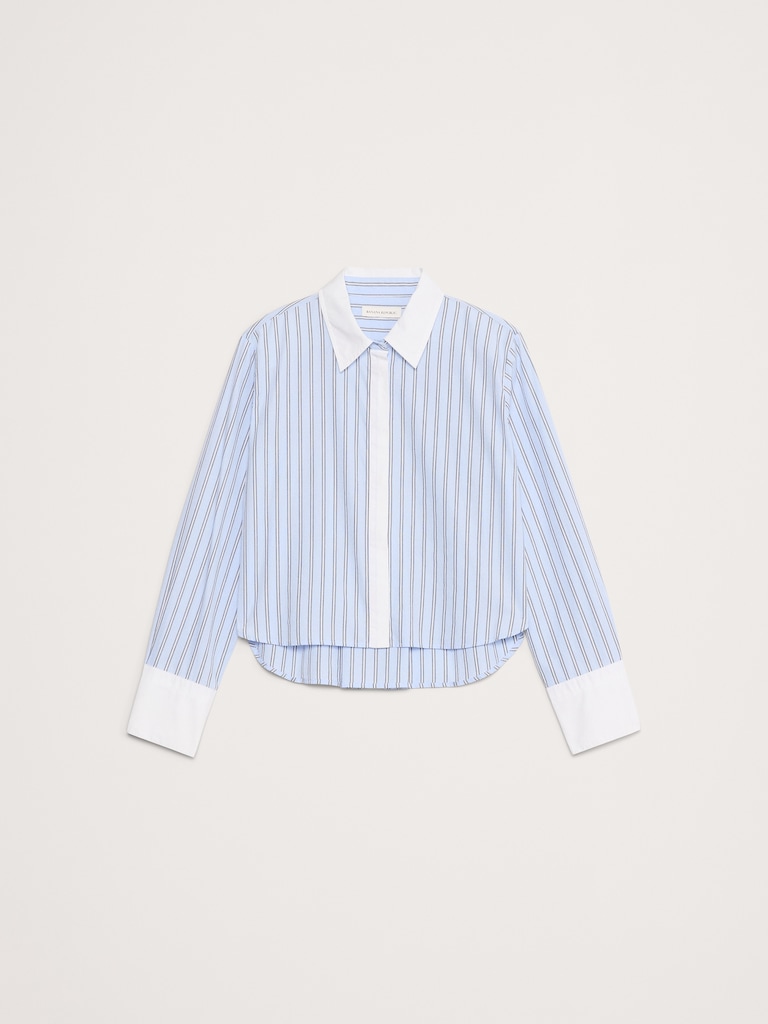 Cropped Cotton Polin Shirt with Elbow Patches