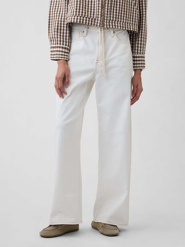 High Rise Drawstring Wide-Leg Jeans