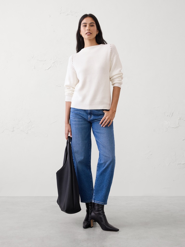 Pointelle Ribbed Pullover Sweater