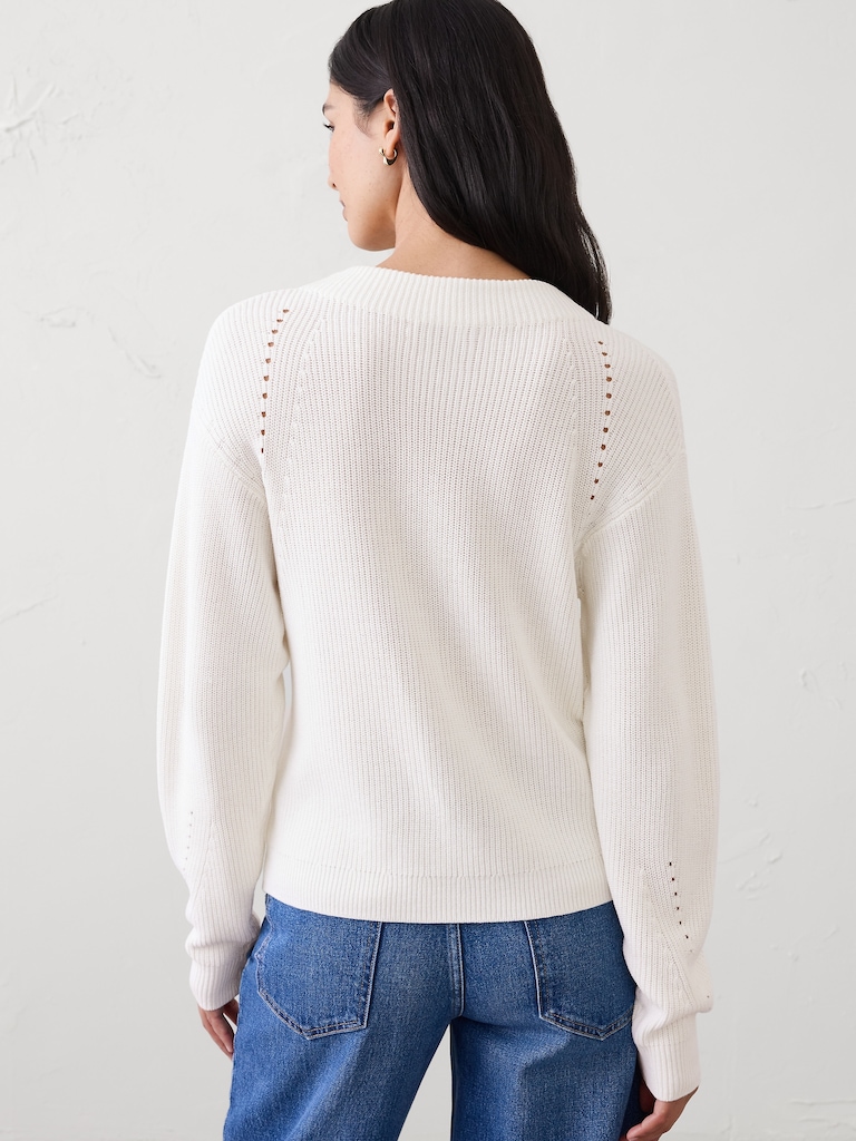 Pointelle Ribbed Pullover Sweater