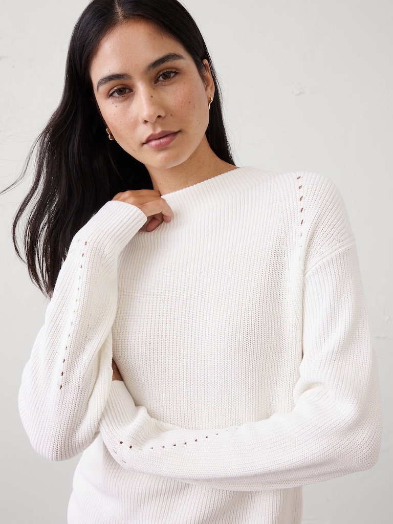 Pointelle Ribbed Pullover Sweater