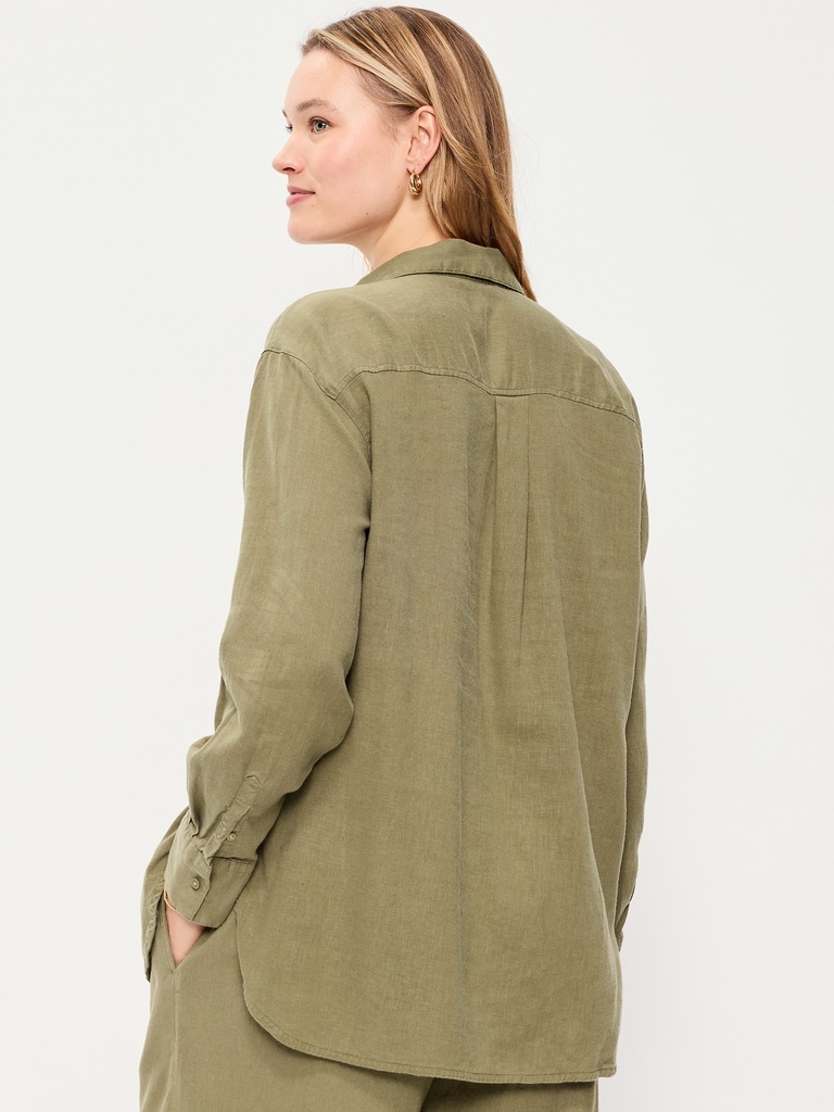 Linen-Blend Loose Button-Down Shirt