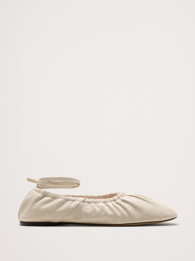 Ruched Leather Ballet Flat
