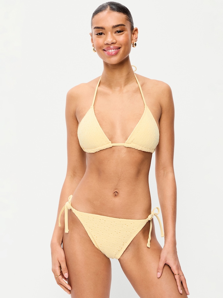 Eyelet Triangle String Bikini Swim Top