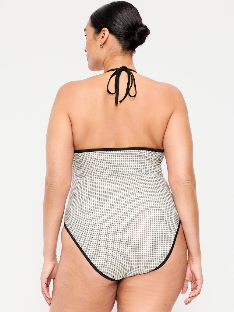 Pique V-Neck Halter Swimsuit