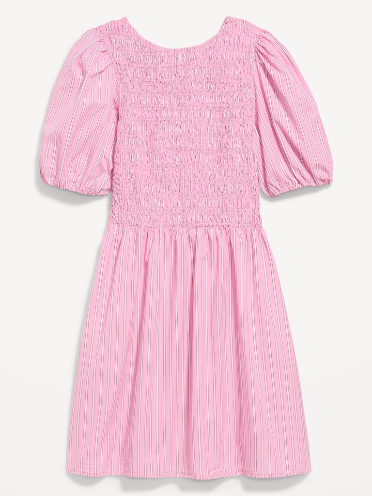 Smocked Puff-Sleeve Flare Mini Dress