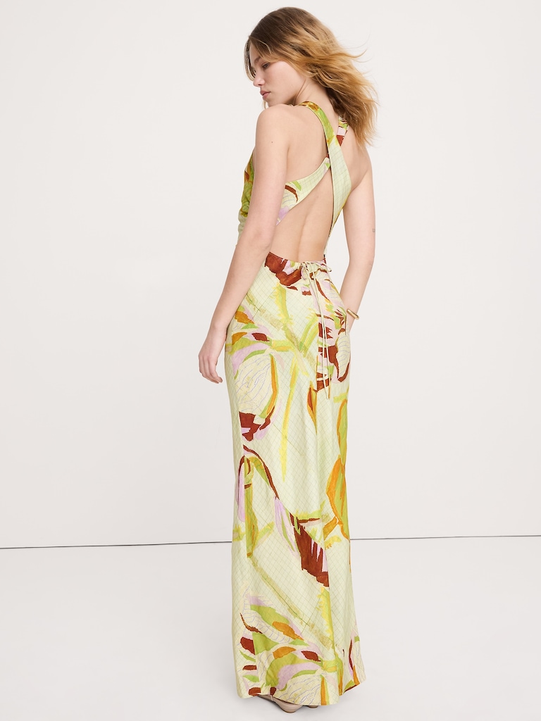 Viscose-Linen Cowl-Neck Dress