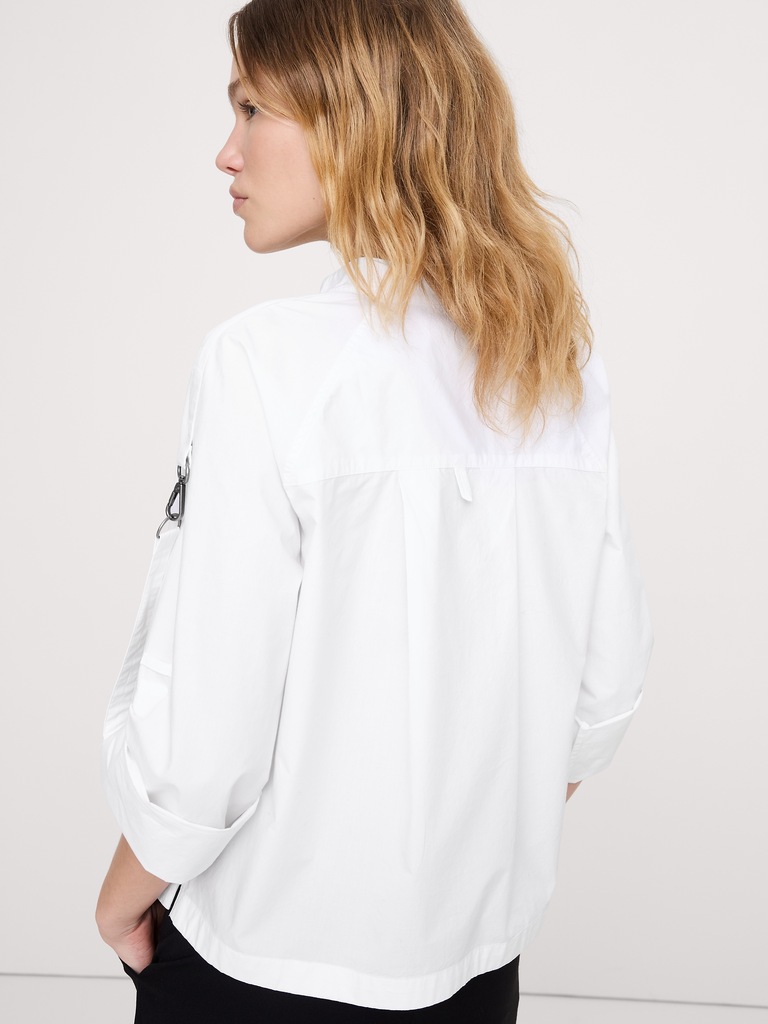 Cotton Poplin Zip Popover Top