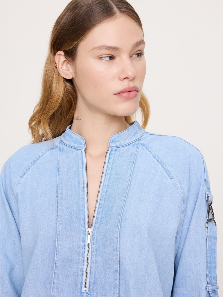 Chambray Zip Popover Top