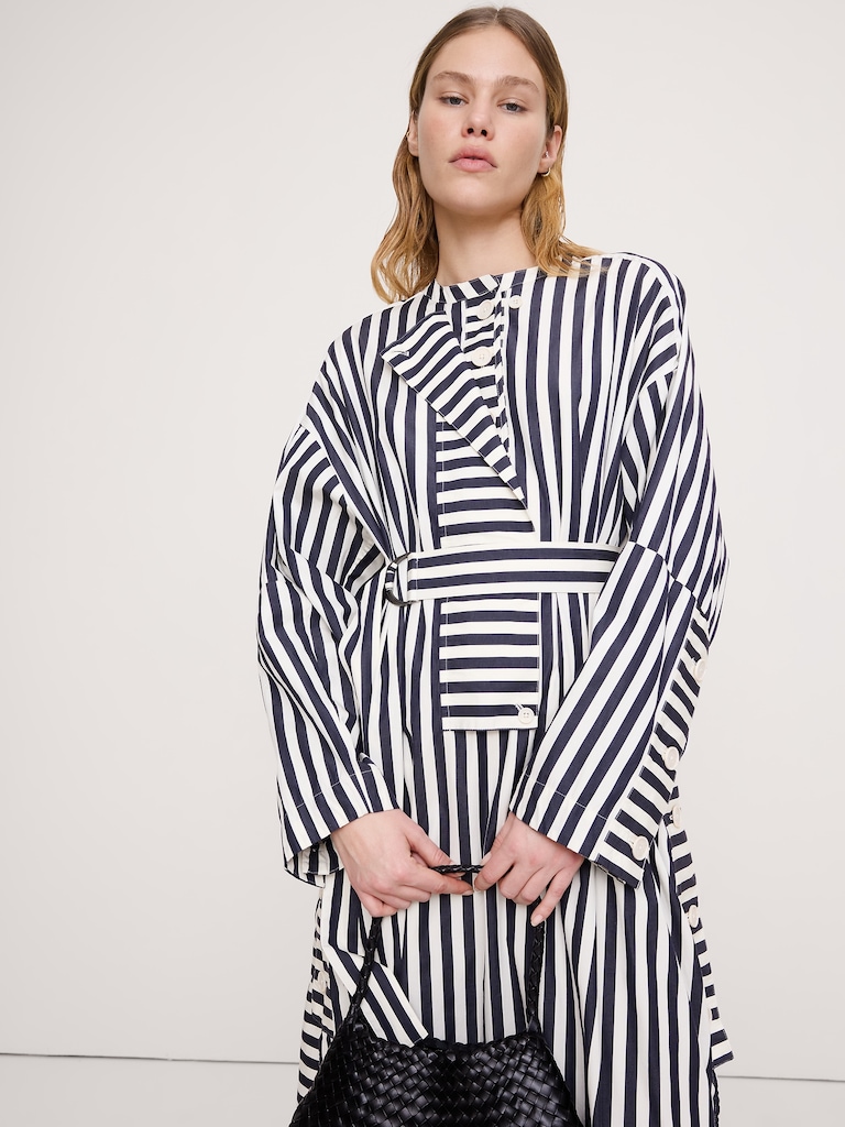 Cotton Poplin Big-Button Shirt Dress