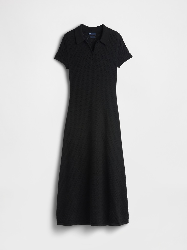 Pointelle Polo Maxi Sweater Dress