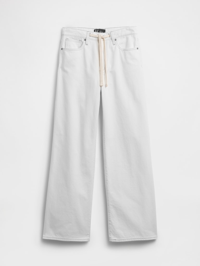 High Rise Drawstring Wide-Leg Jeans