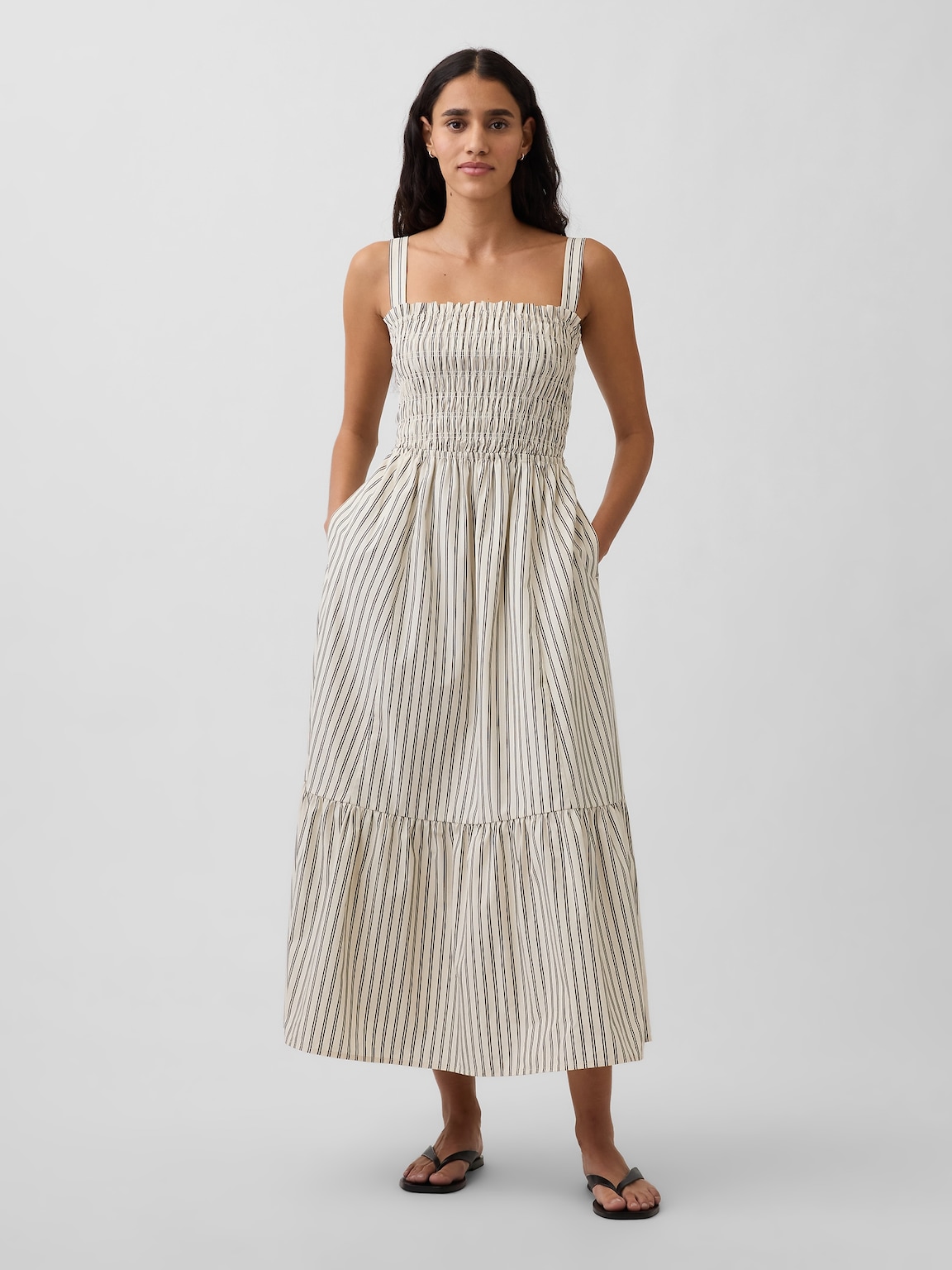 Poplin Smocked Bodice Maxi Dress