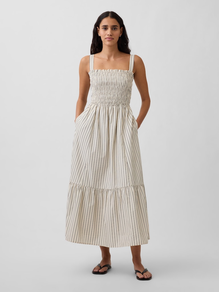 Poplin Smocked Bodice Maxi Dress